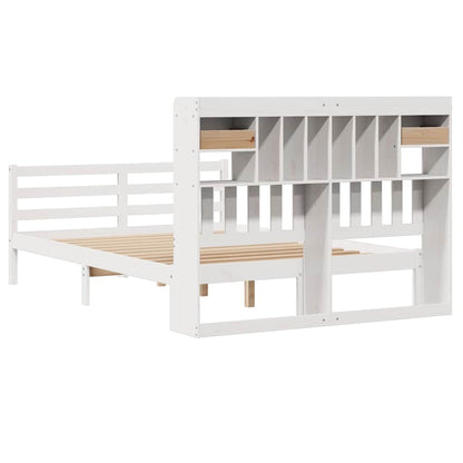 Bookcase Bed without Mattress White 150x200 cm King Size Solid Wood Pine