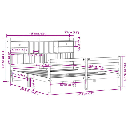 Bookcase Bed without Mattress 180x200 cm Super King Solid Wood Pine