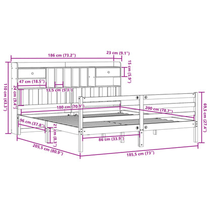 Bookcase Bed without Mattress White 180x200 cm Super King Solid Wood Pine