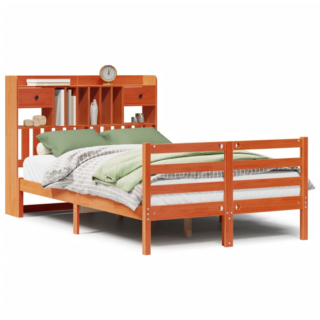 Bookcase Bed without Mattress Wax Brown 135x190 cm Doouble Solid Wood Pine
