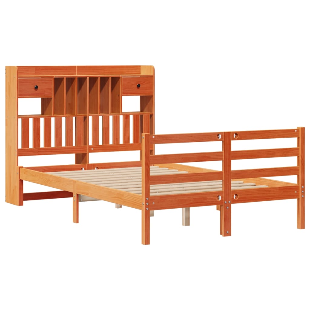 Bookcase Bed without Mattress Wax Brown 135x190 cm Doouble Solid Wood Pine