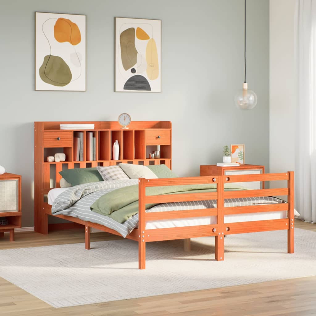 Bookcase Bed without Mattress Wax Brown 160x200cm Solid Wood Pine