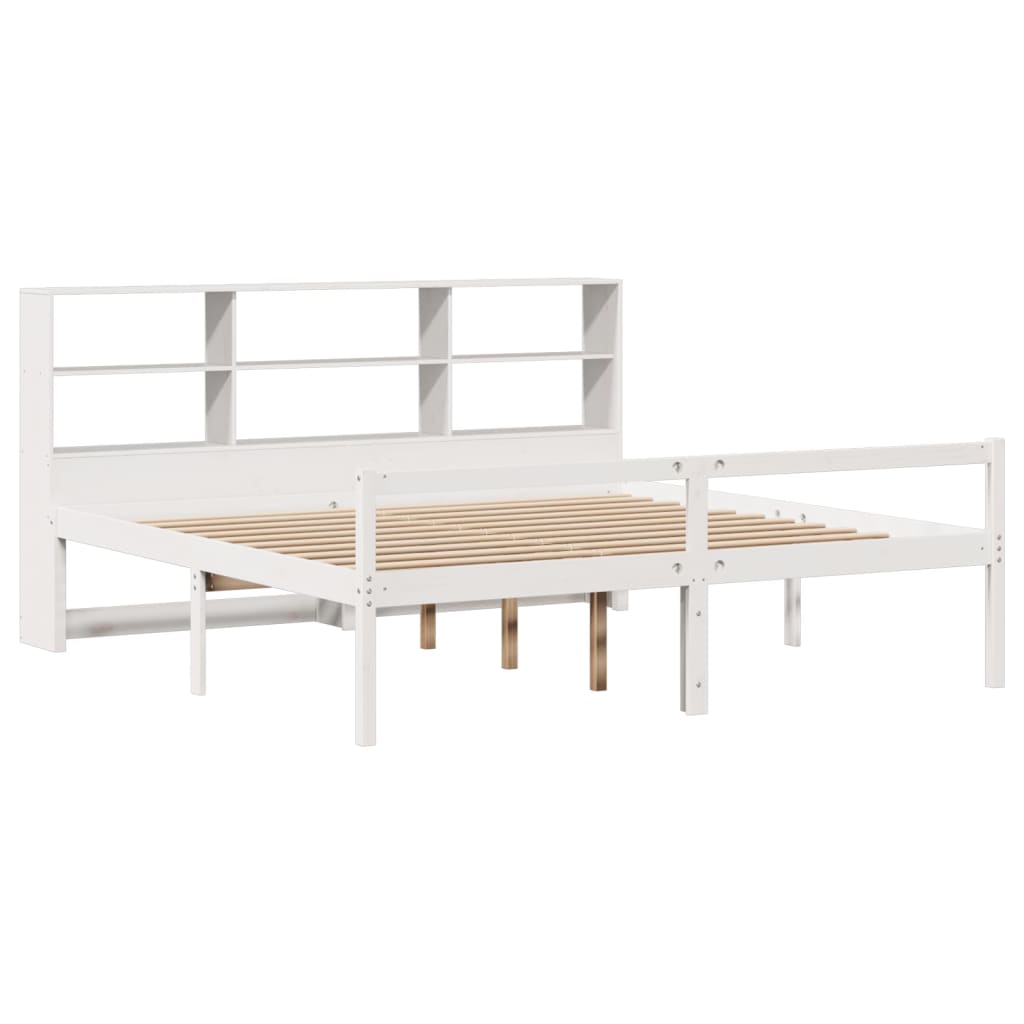 Bookcase Bed without Mattress White 180x200 cm Super King Solid Wood Pine