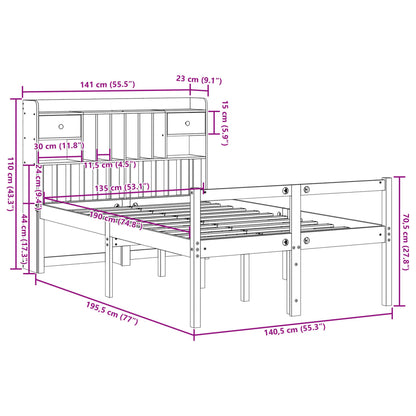 Bookcase Bed without Mattress White 135x190 cm Doouble Solid Wood Pine
