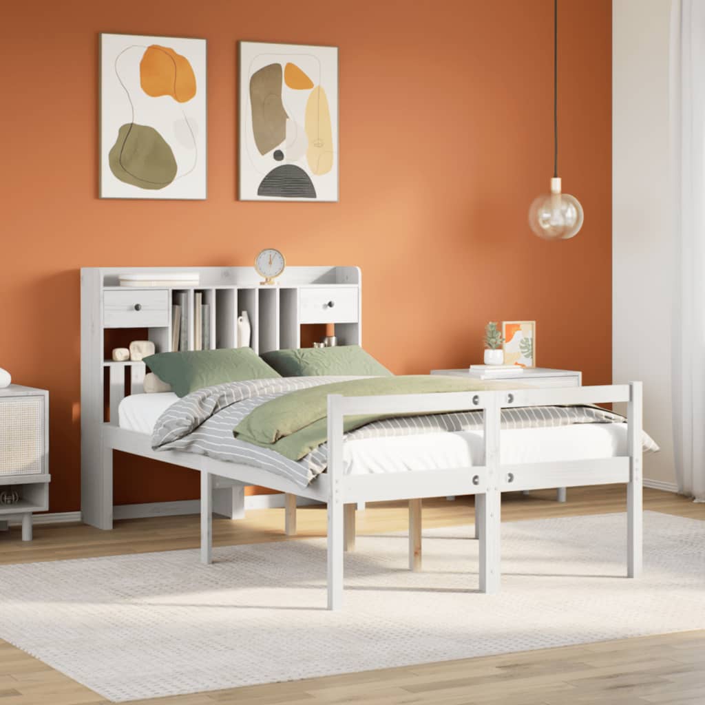 Bookcase Bed without Mattress White 135x190 cm Doouble Solid Wood Pine
