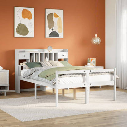 Bookcase Bed without Mattress White 140x190 cm Solid Wood Pine