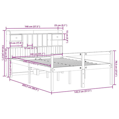 Bookcase Bed without Mattress 140x200 cm Solid Wood Pine