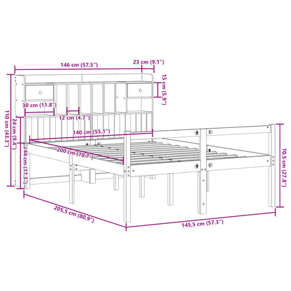 Bookcase Bed without Mattress White 140x200 cm Solid Wood Pine