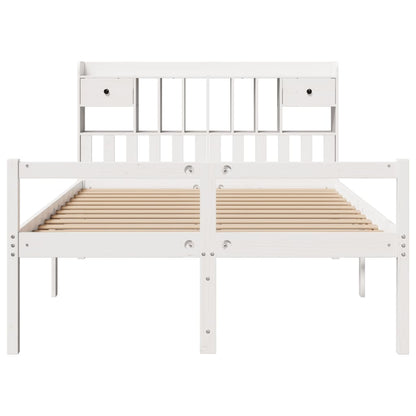 Bookcase Bed without Mattress White 150x200 cm King Size Solid Wood Pine