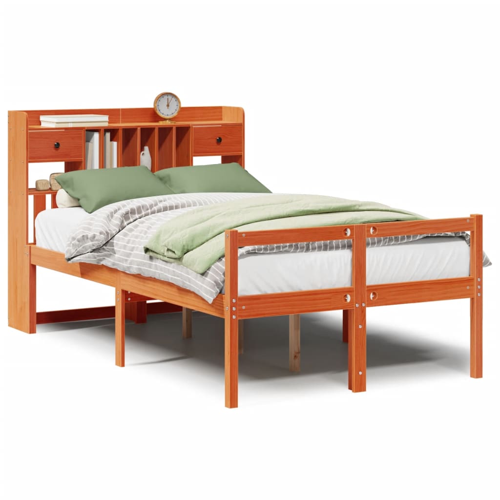 Bookcase Bed without Mattress Wax Brown 135x190 cm Doouble Solid Wood Pine
