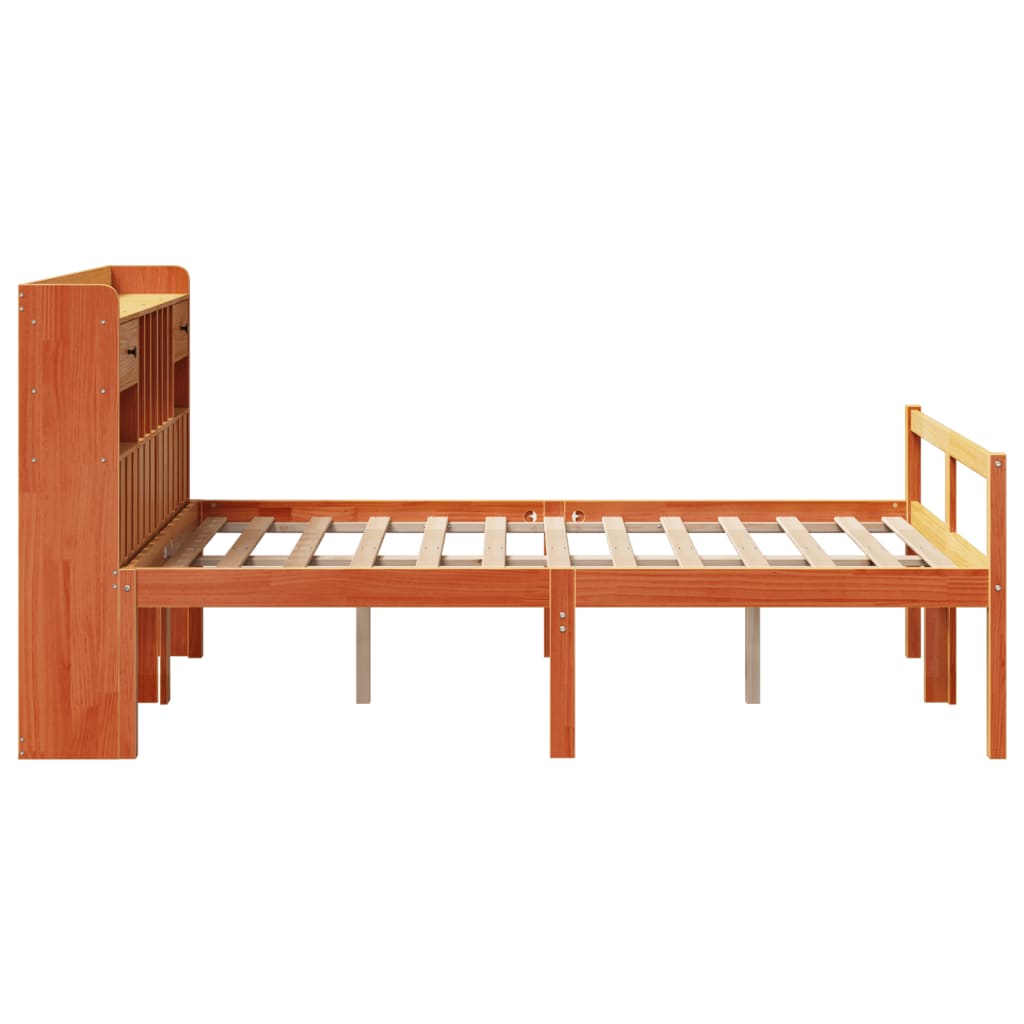 Bookcase Bed without Mattress Wax Brown 135x190 cm Doouble Solid Wood Pine