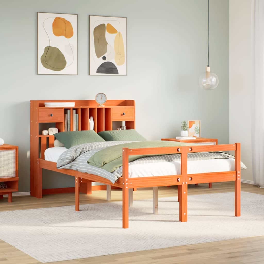 Bookcase Bed without Mattress Wax Brown 135x190 cm Doouble Solid Wood Pine