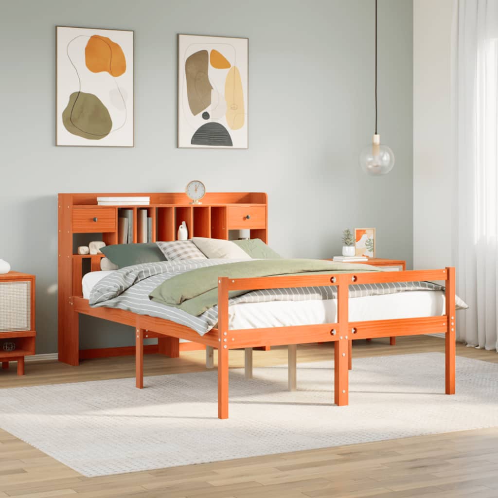 Bookcase Bed without Mattress Wax Brown 160x200cm Solid Wood Pine