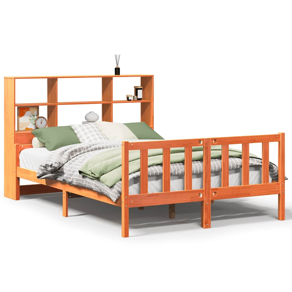 Bookcase Bed without Mattress Wax Brown 150x200 cm King Solid Wood