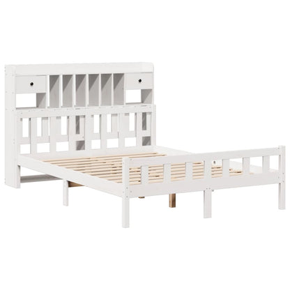 Bookcase Bed without Mattress White 150x200 cm King Size Solid Wood Pine