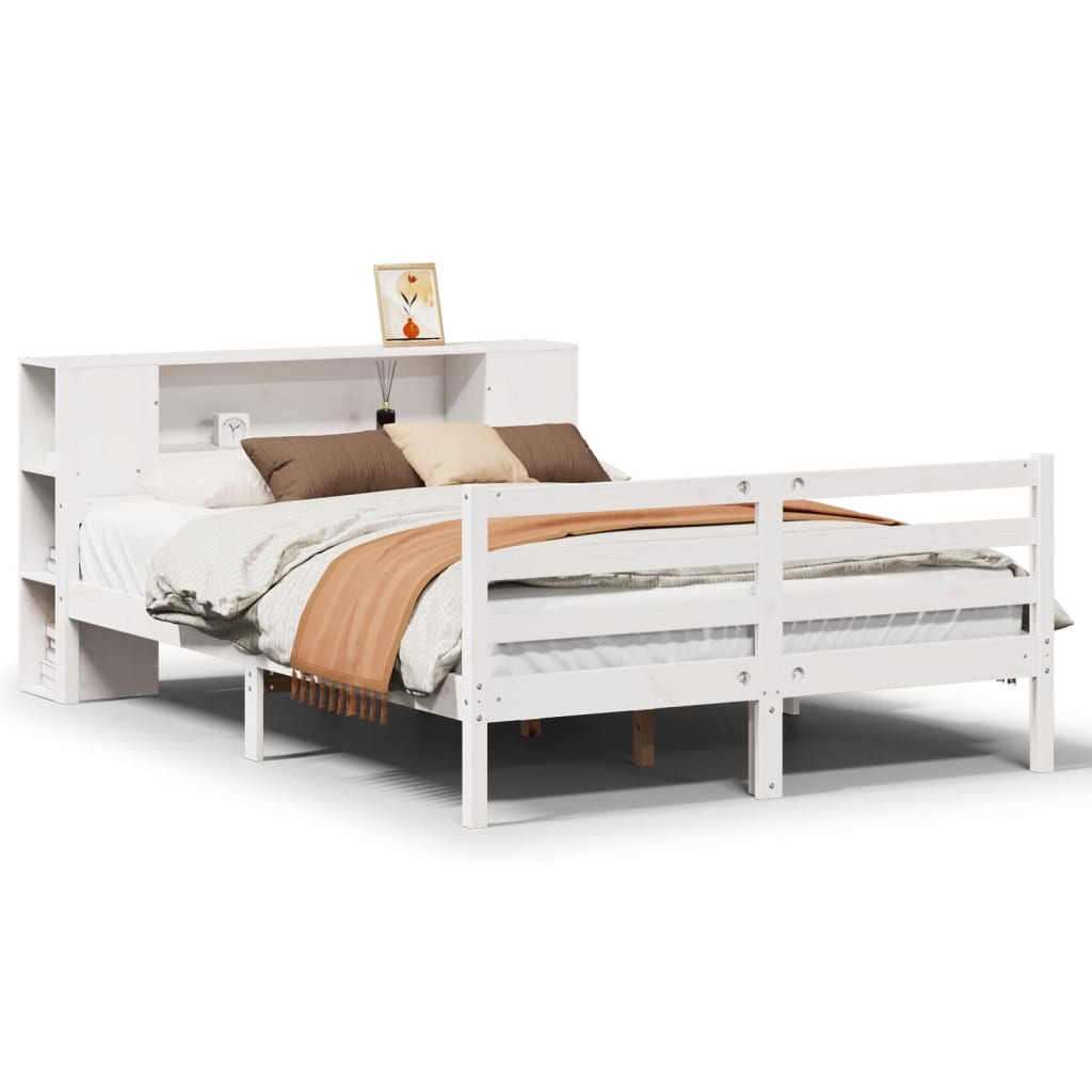 Bookcase Bed without Mattress White 140x200 cm Solid Wood Pine