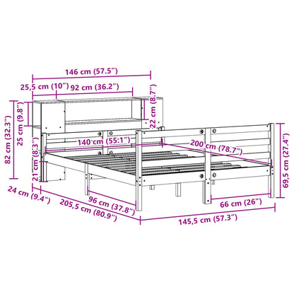 Bookcase Bed without Mattress White 140x200 cm Solid Wood Pine