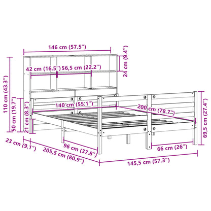 Bookcase Bed without Mattress White 140x200 cm Solid Wood Pine