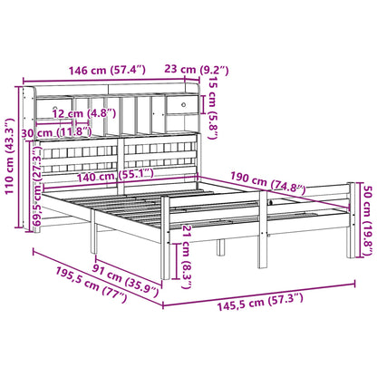 Bookcase Bed without Mattress 140x190cm Solid Wood Pine