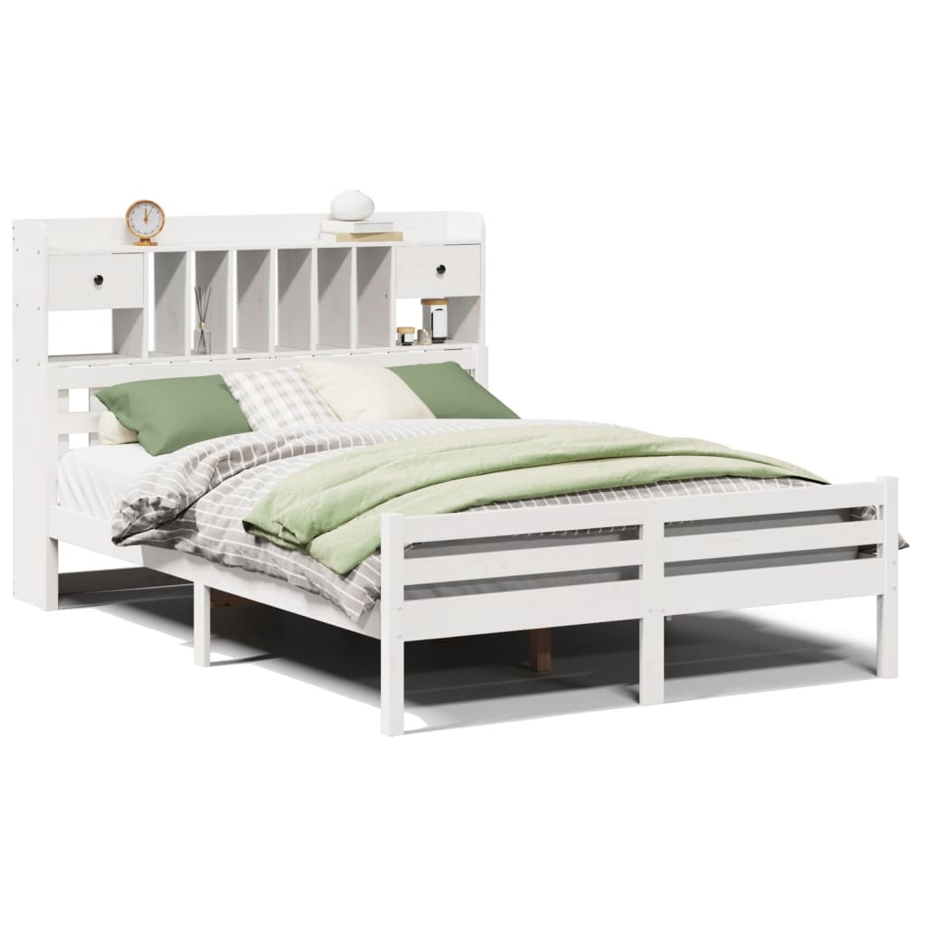 Bookcase Bed without Mattress White 140x200cm Solid Wood Pine
