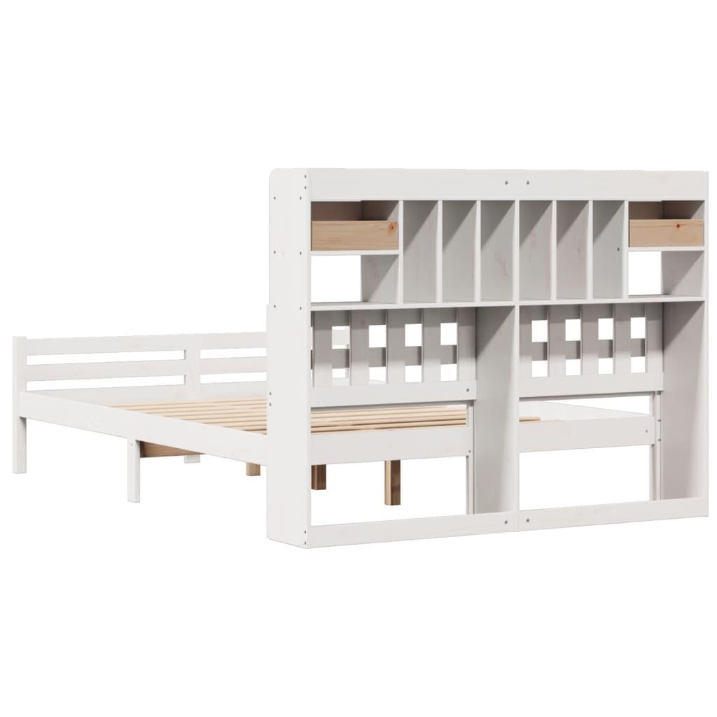 Bookcase Bed without Mattress White 140x200cm Solid Wood Pine