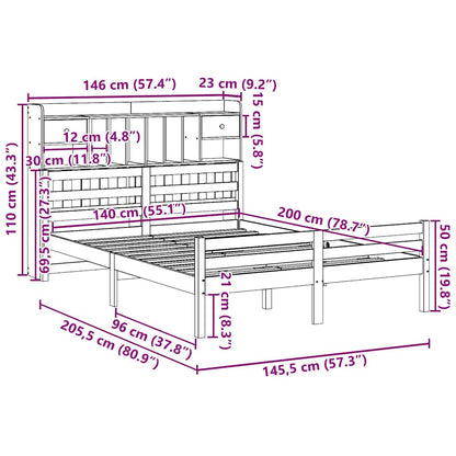 Bookcase Bed without Mattress White 140x200cm Solid Wood Pine
