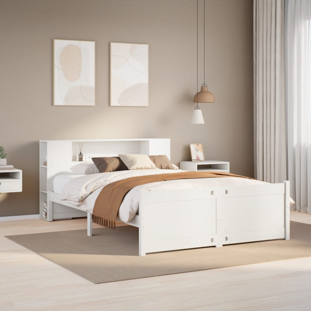 Bookcase Bed without Mattress White 140x200cm Solid Wood Pine