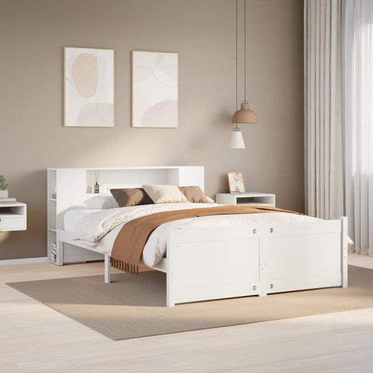 Bookcase Bed without Mattress White 140x200cm Solid Wood Pine