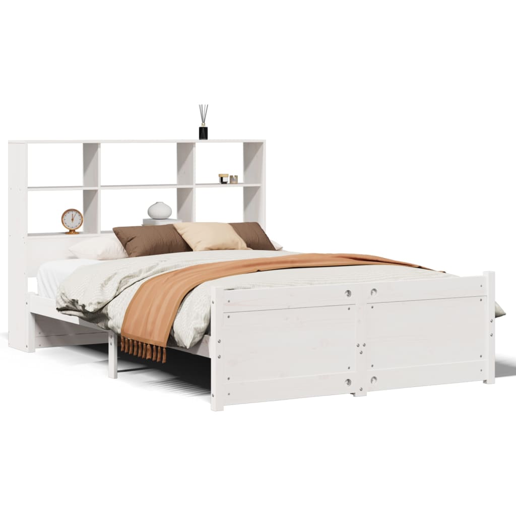 Bookcase Bed without Mattress White 160x200cm Solid Wood Pine