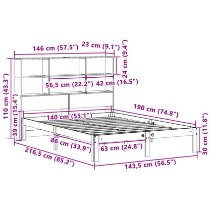 Bookcase Bed without Mattress White 140x190cm Solid Wood Pine