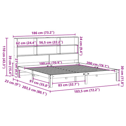 Bookcase Bed without Mattress White 180x200 cm Super King Solid Wood Pine