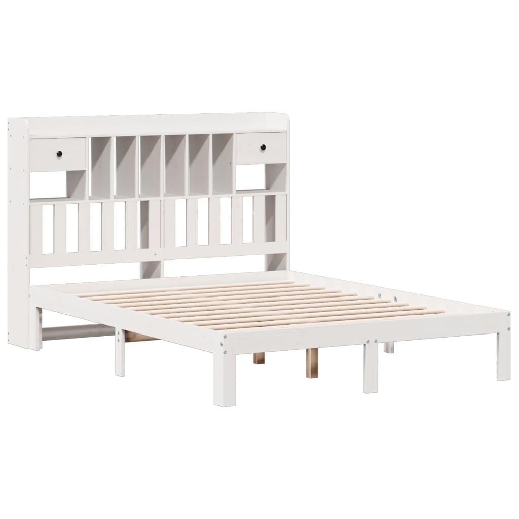 Bookcase Bed without Mattress White 140x190cm Solid Wood Pine