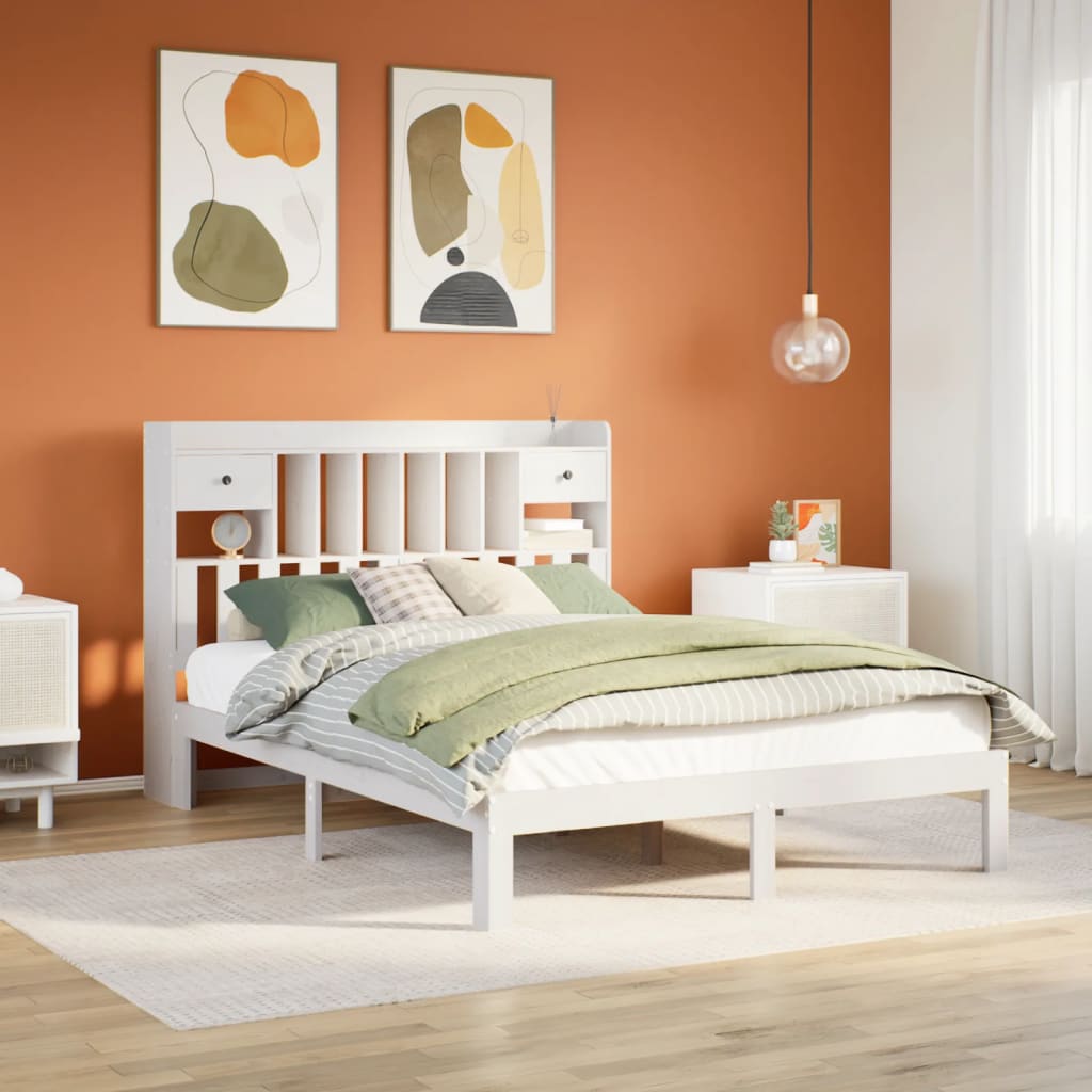 Bookcase Bed without Mattress White 140x190cm Solid Wood Pine