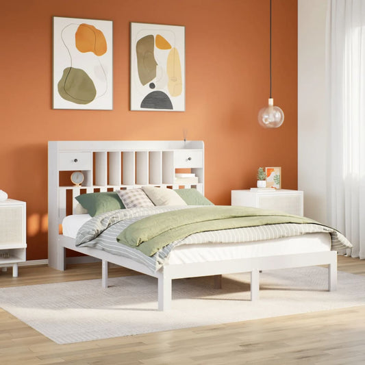 Bookcase Bed without Mattress White 140x190cm Solid Wood Pine