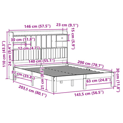 Bookcase Bed without Mattress 140x200cm Solid Wood Pine