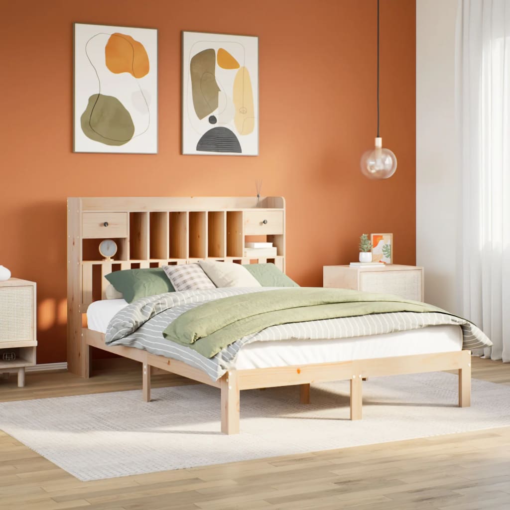 Bookcase Bed without Mattress 140x200cm Solid Wood Pine