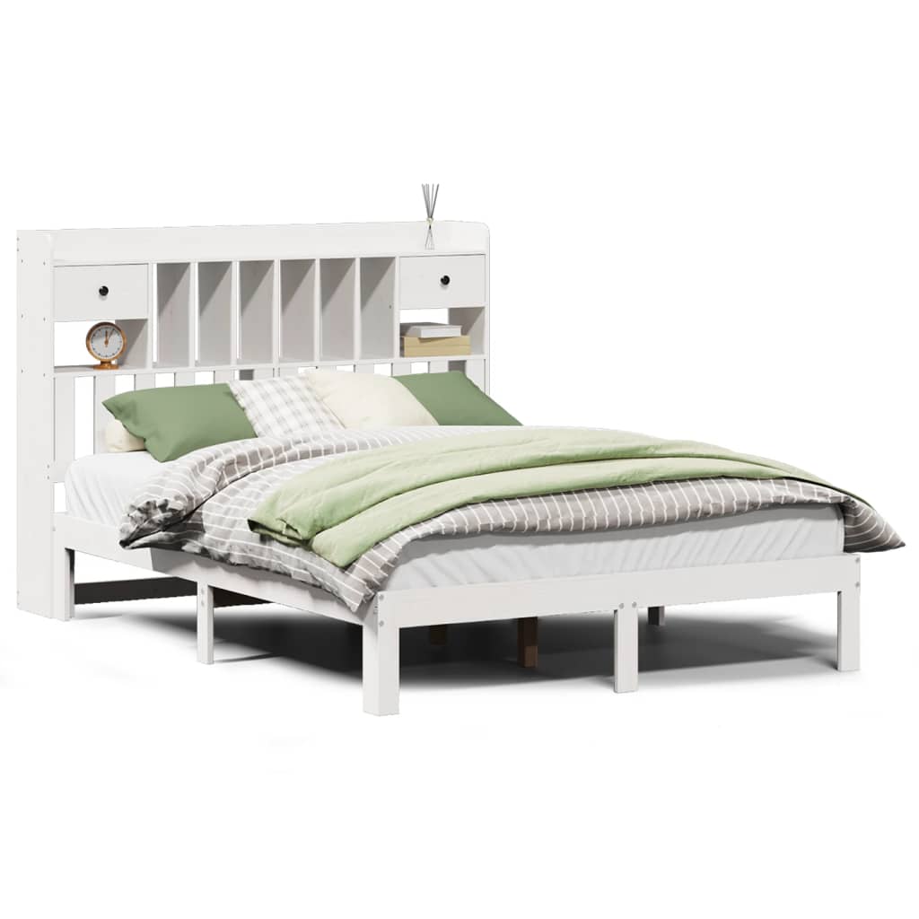 Bookcase Bed without Mattress White 160x200cm Solid Wood Pine