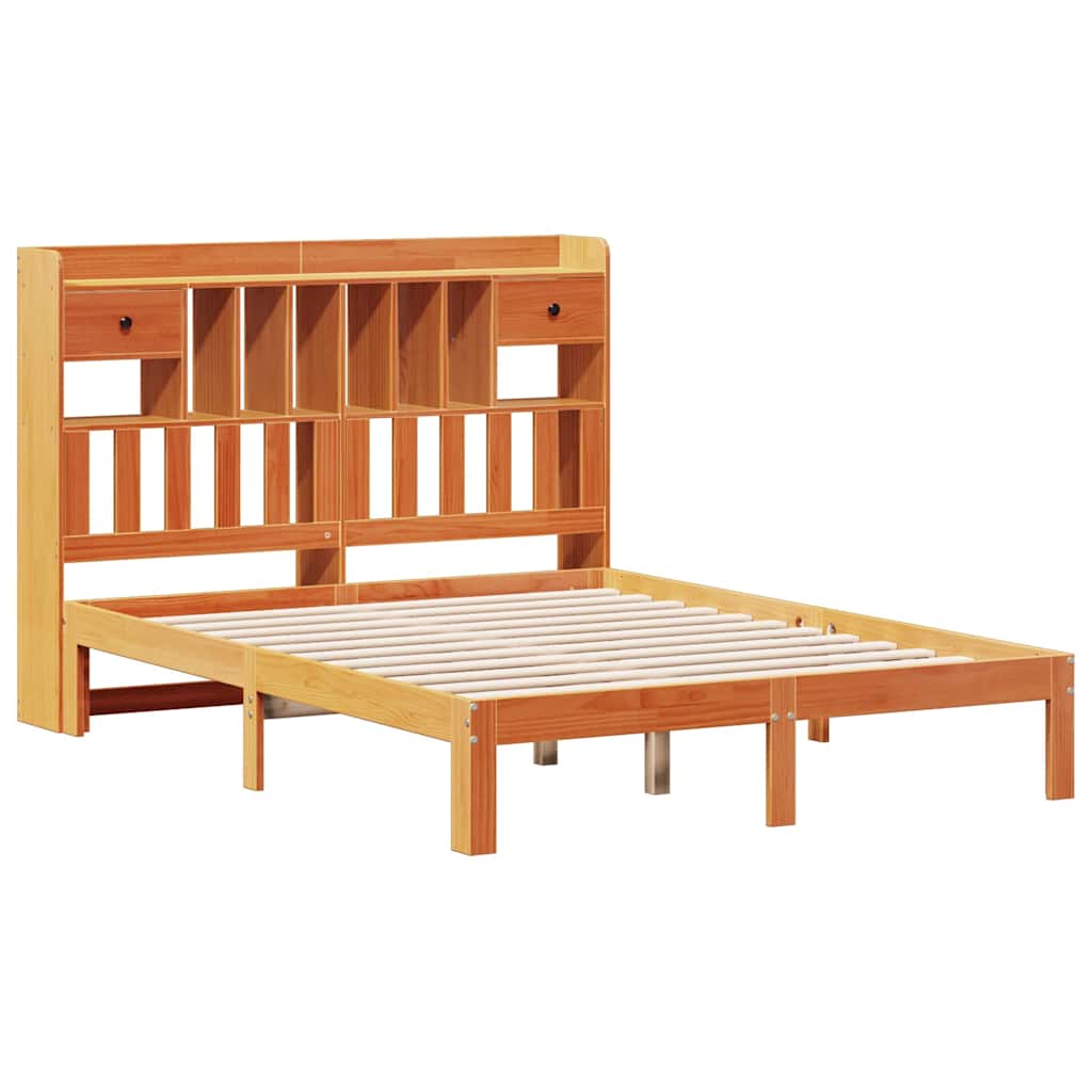 Bookcase Bed without Mattress Wax Brown 135x190cm Solid Wood Pine