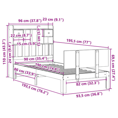Bookcase Bed without Mattress 90x190cm Solid Wood Pine