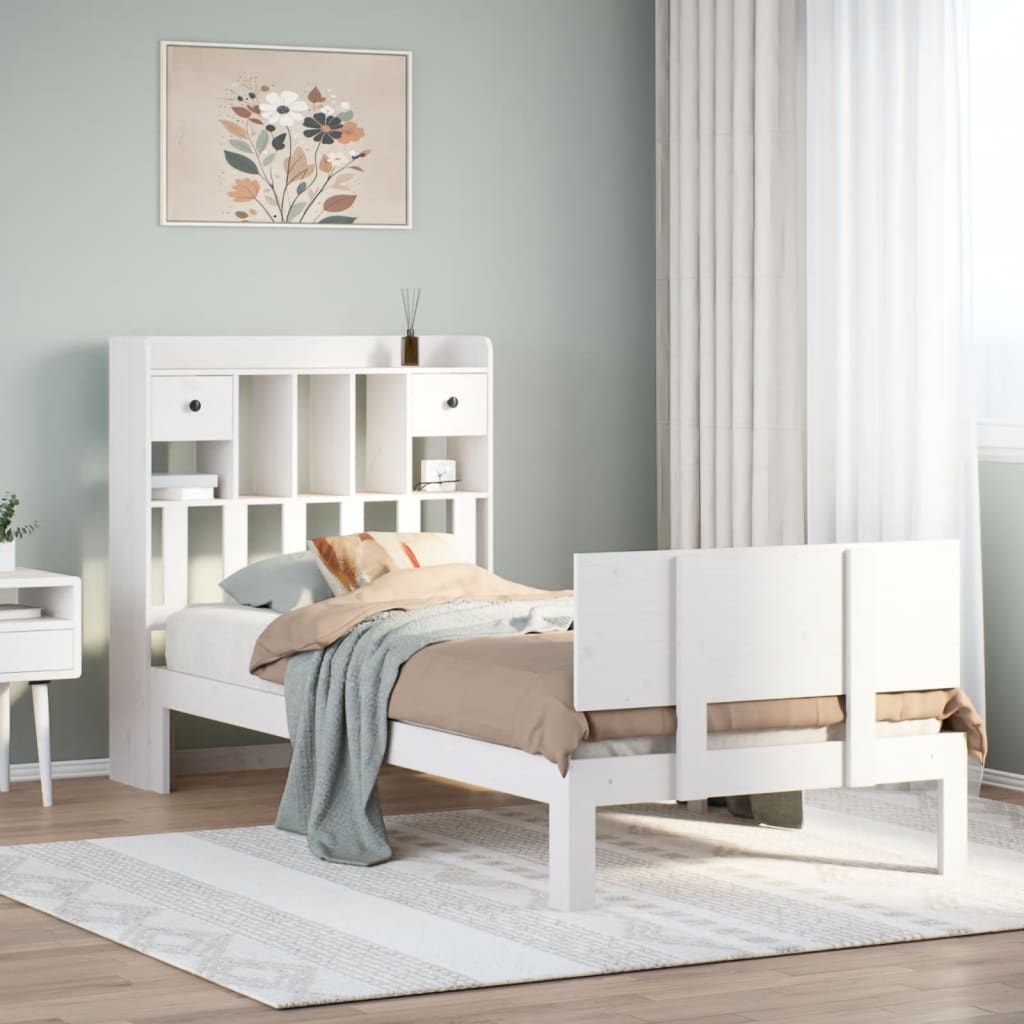 Bookcase Bed without Mattress White 90x190cm Solid Wood Pine