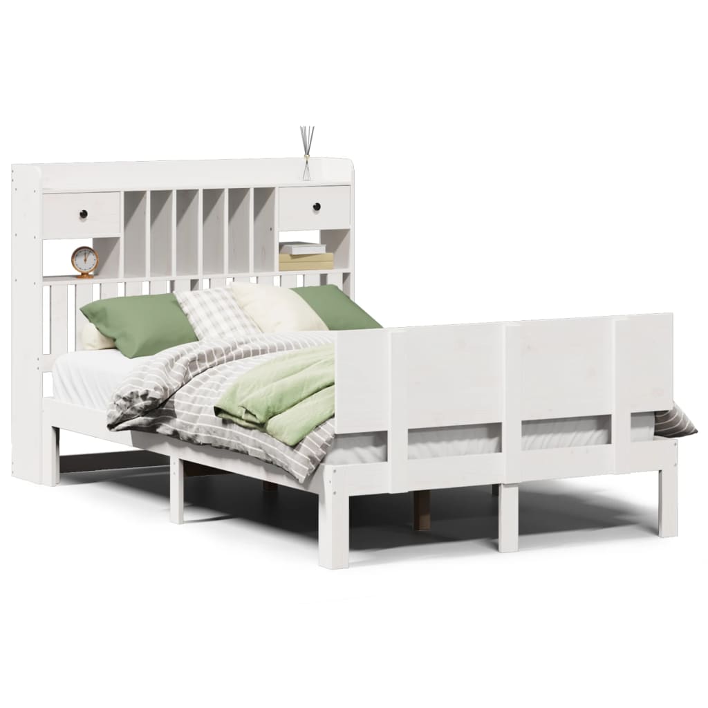 Bookcase Bed without Mattress White 135x190 cm Double Solid Wood Pine