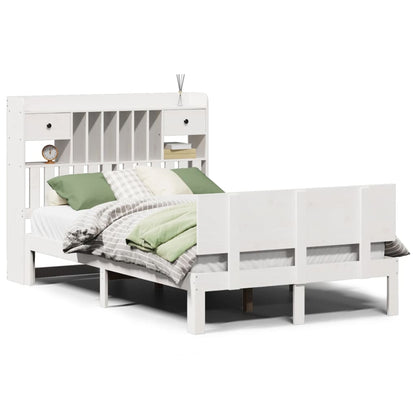 Bookcase Bed without Mattress White 135x190 cm Double Solid Wood Pine