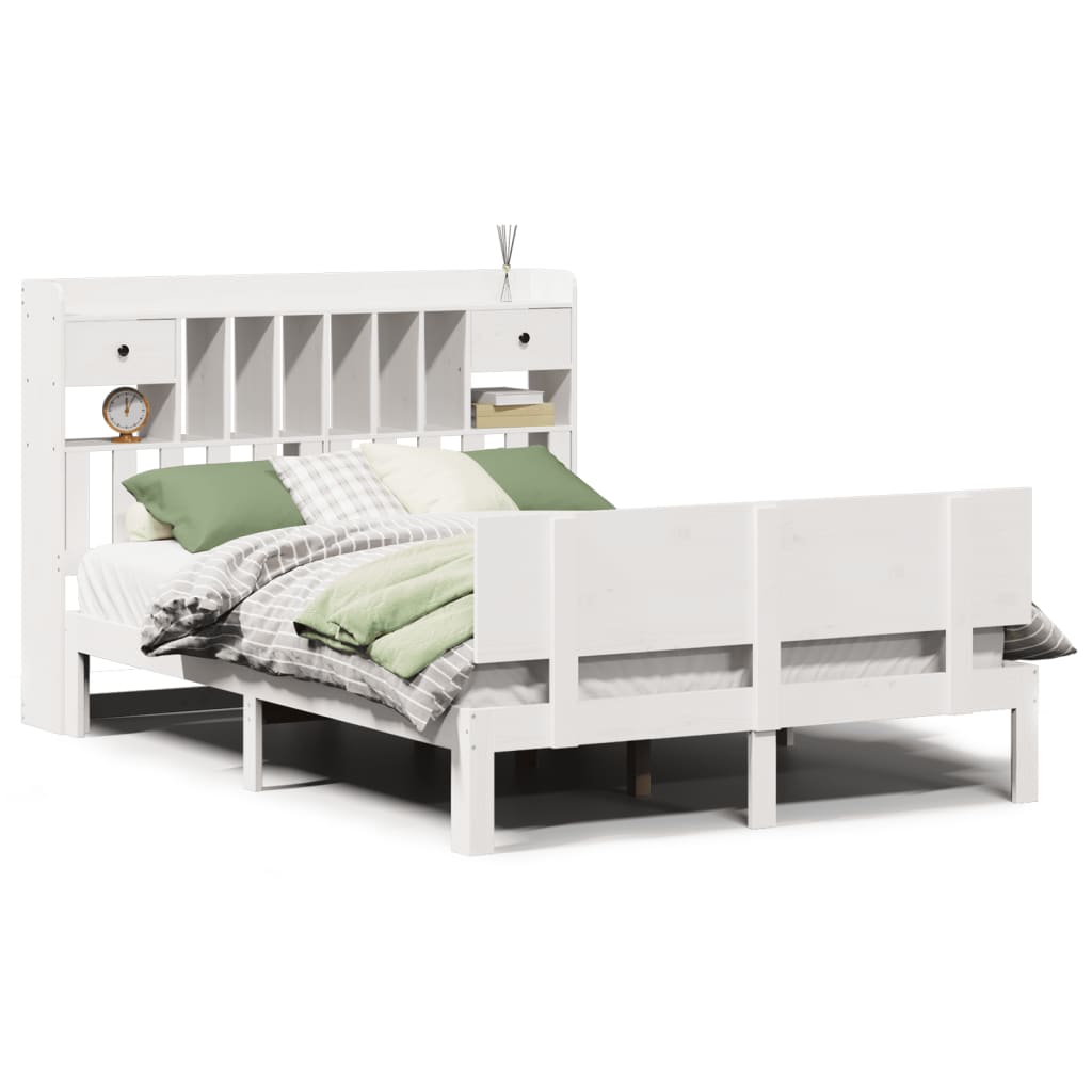 Bookcase Bed without Mattress White 140x190cm Solid Wood Pine