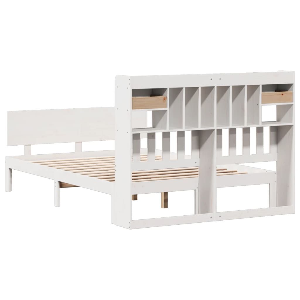 Bookcase Bed without Mattress White 140x190cm Solid Wood Pine