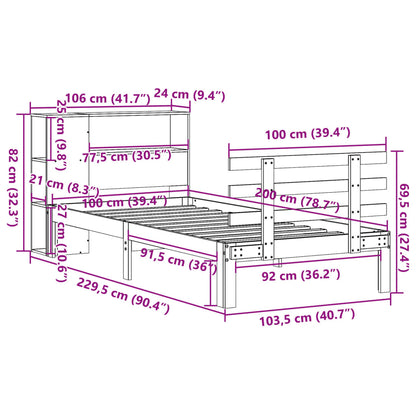 Bookcase Bed without Mattress Wax Brown 100x200cm Solid Wood Pine