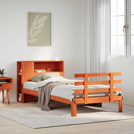 Bookcase Bed without Mattress Wax Brown 100x200cm Solid Wood Pine