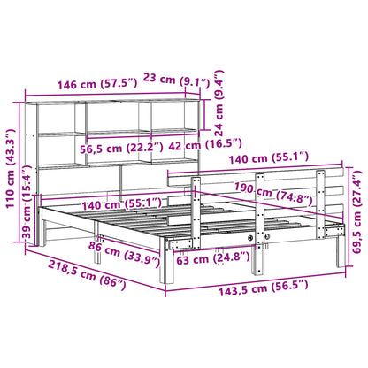 Bookcase Bed without Mattress White 140x190cm Solid Wood Pine