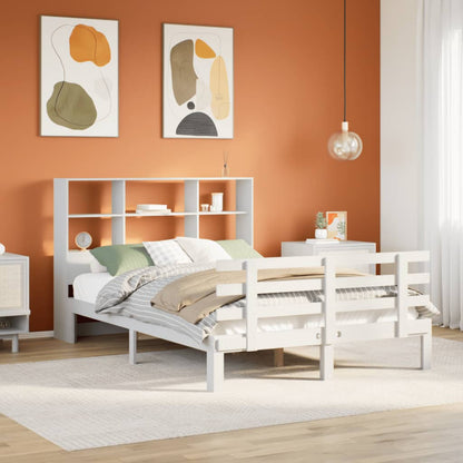 Bookcase Bed without Mattress White 140x190cm Solid Wood Pine