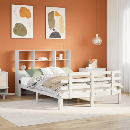 Bookcase Bed without Mattress White 140x200cm Solid Wood Pine