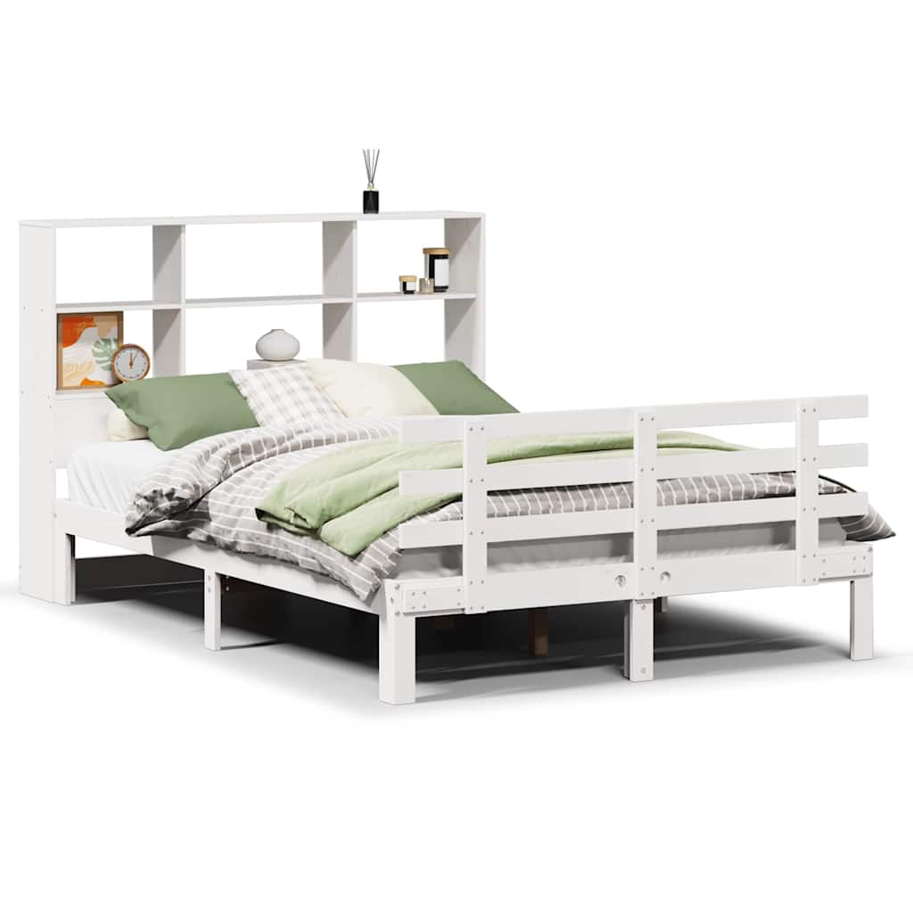 Bookcase Bed without Mattress White 160x200cm Solid Wood Pine